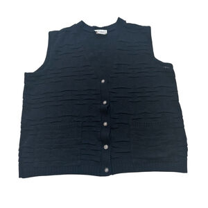 Vintage Black Knit Women's Tradition Vest Silver buttons 2 front pockets Size XL